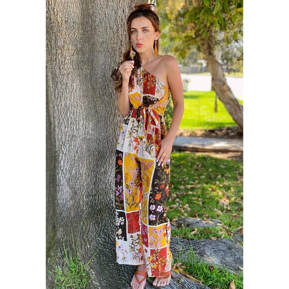 Eva Franco Anthropologie One Shoulder Floral Patchwork Jumpsuit NWT - Picture 1 of 4